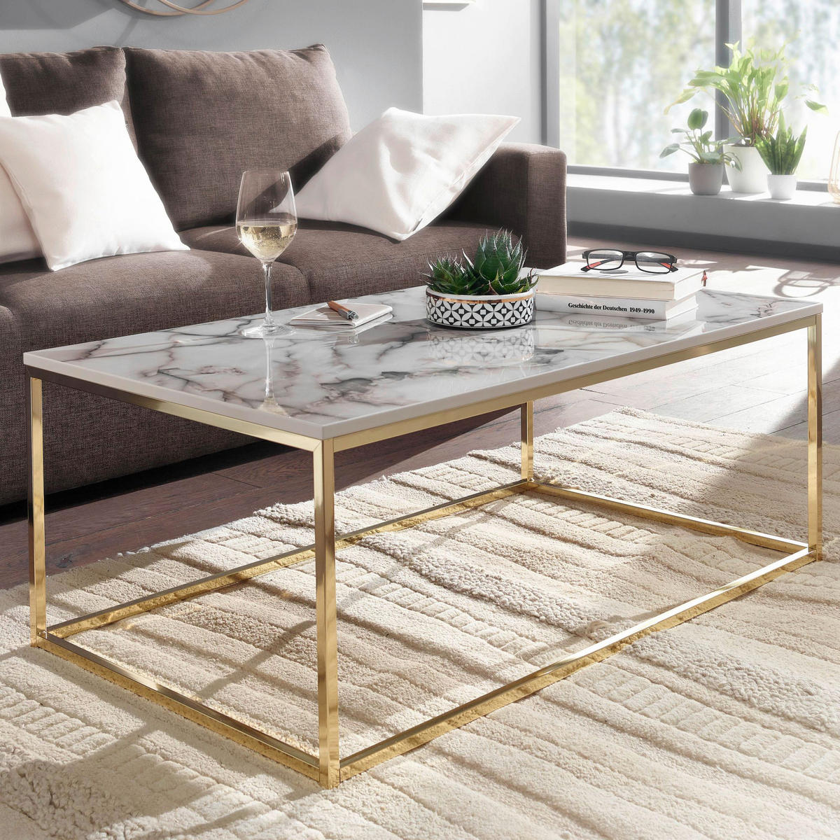 COUCHTISCH in Holzwerkstoff 100/60/40 cm   - Weiss/Goldfarben, Modern, Holzwerkstoff/Metall (100/60/40cm) - MID.YOU