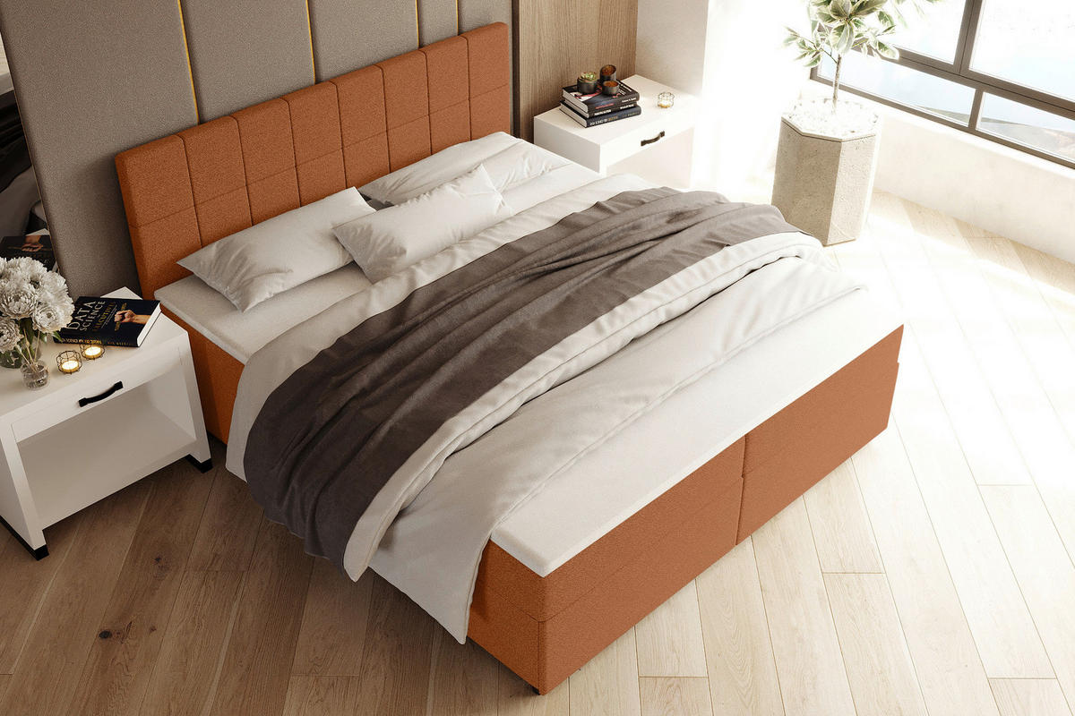 BOXBETT 160/200 cm,  in Rostfarben, Topper, Matratzen, Bettschubladen, H3 = fest  - Rostfarben/Schwarz, KONVENTIONELL, Kunststoff/Textil (160/200cm) - Boxxx