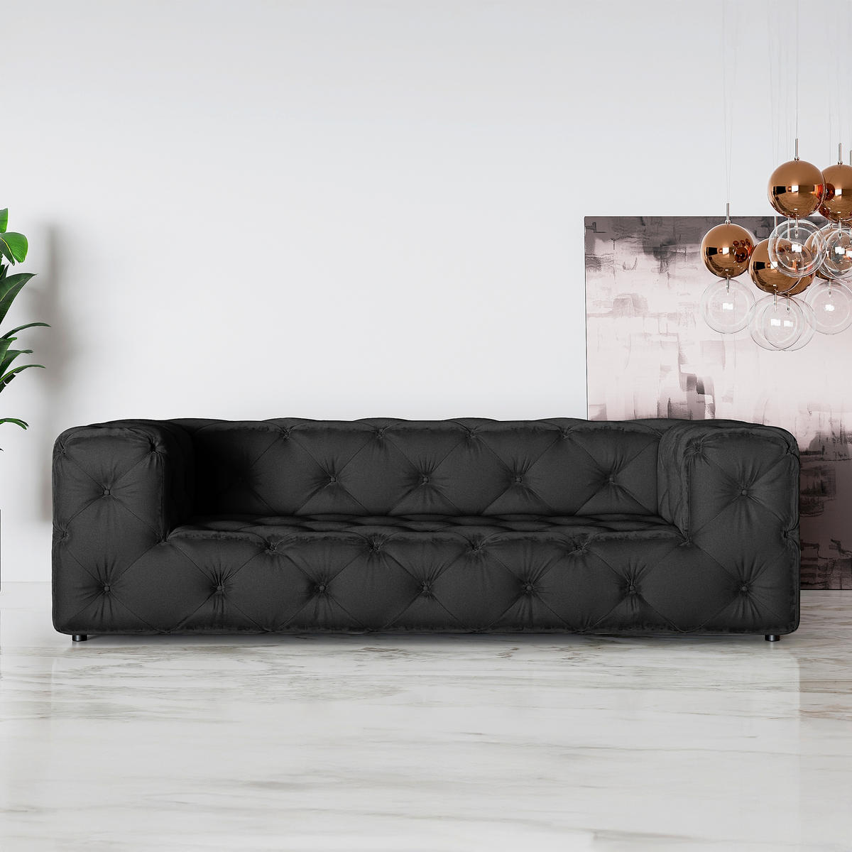 3-SITZER-SOFA Fresco in Samt Schwarz  - Schwarz, Design, Kunststoff/Textil (230/71/100cm) - P & B