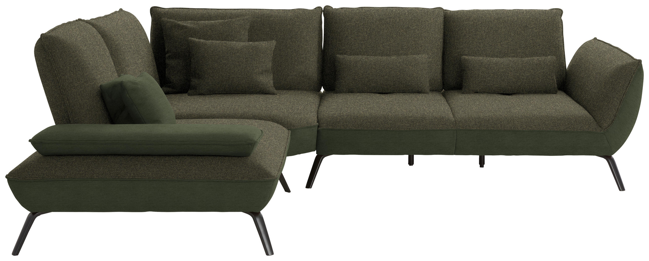 ECKSOFA in Flachgewebe Dunkelgrün  250/310 cm  - Dunkelgrün/Schwarz, Design, Textil/Metall (250/310cm) - Moderano