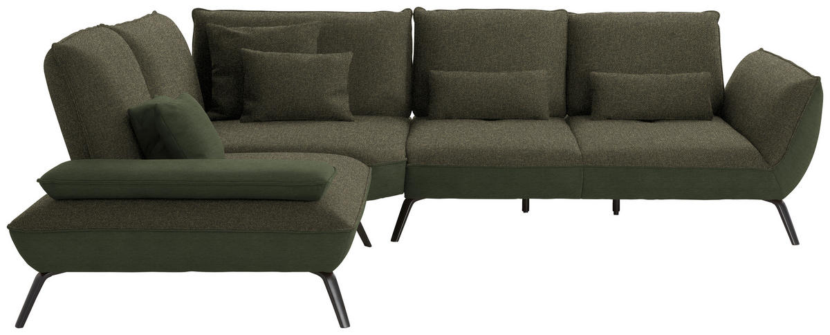 ECKSOFA in Flachgewebe Dunkelgrün  - Dunkelgrün/Schwarz, Design, Textil/Metall (250/310cm) - Moderano
