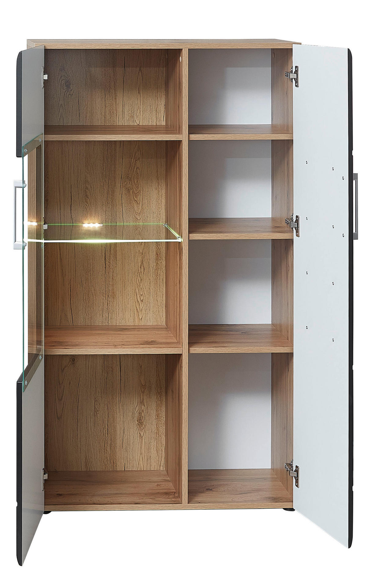 SET MOBILA LIVING in negru, culoare lemn stejar  - culoare crom/culoare lemn stejar, Konventionell, sticlă/metal (330/208/52cm) - Hom`in