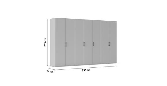 DREHTÜRENSCHRANK 350/235/61 cm,  in Weiß, Weiß Hochglanz, 7-türig  - Edelstahlfarben/Weiß Hochglanz, Basics, Holzwerkstoff/Metall (350/235/61cm) - Novel