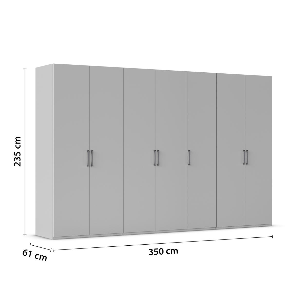 DREHTÜRENSCHRANK 350/235/61 cm,  in Weiß, 7-türig  - Edelstahlfarben/Weiß, Basics, Holzwerkstoff/Metall (350/235/61cm) - Novel