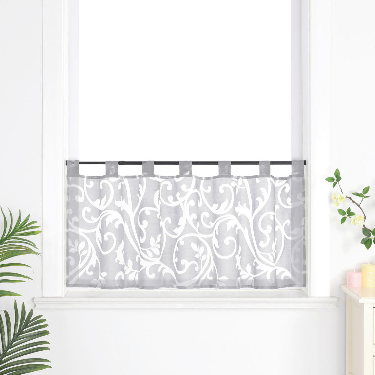 SCHEIBENGARDINE   120/45 cm   - Hellgrau, Basics, Textil (120/45cm)