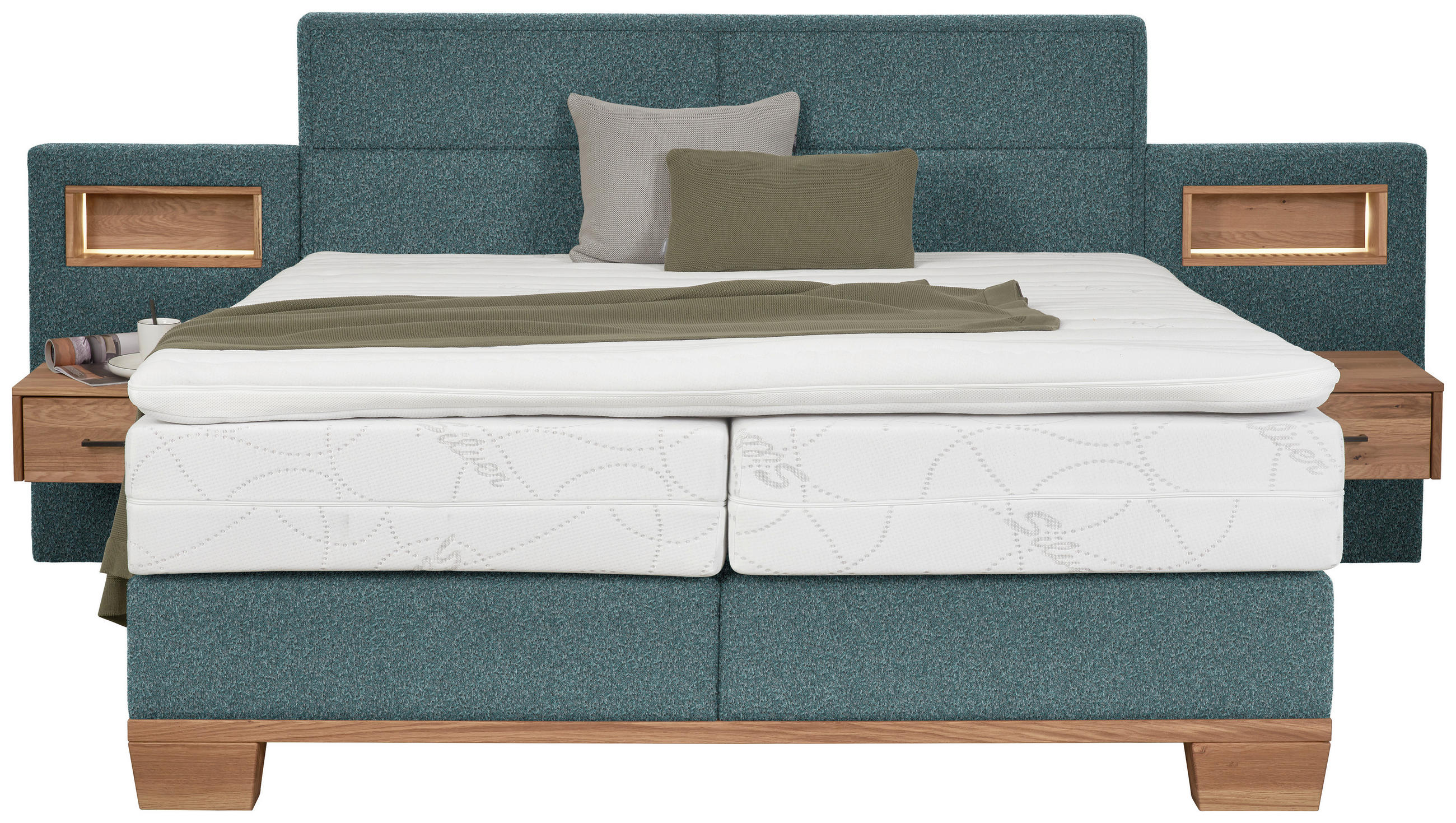 BOXSPRINGBETT 180/200 cm  in Eichefarben, Petrol  - Eichefarben/Petrol, Natur, Holz/Textil (180/200cm) - Valnatura