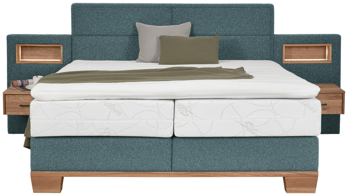 BOXSPRINGBETT 180/200 cm  in Eichefarben, Petrol  - Eichefarben/Petrol, Natur, Holz/Textil (180/200cm) - Valnatura