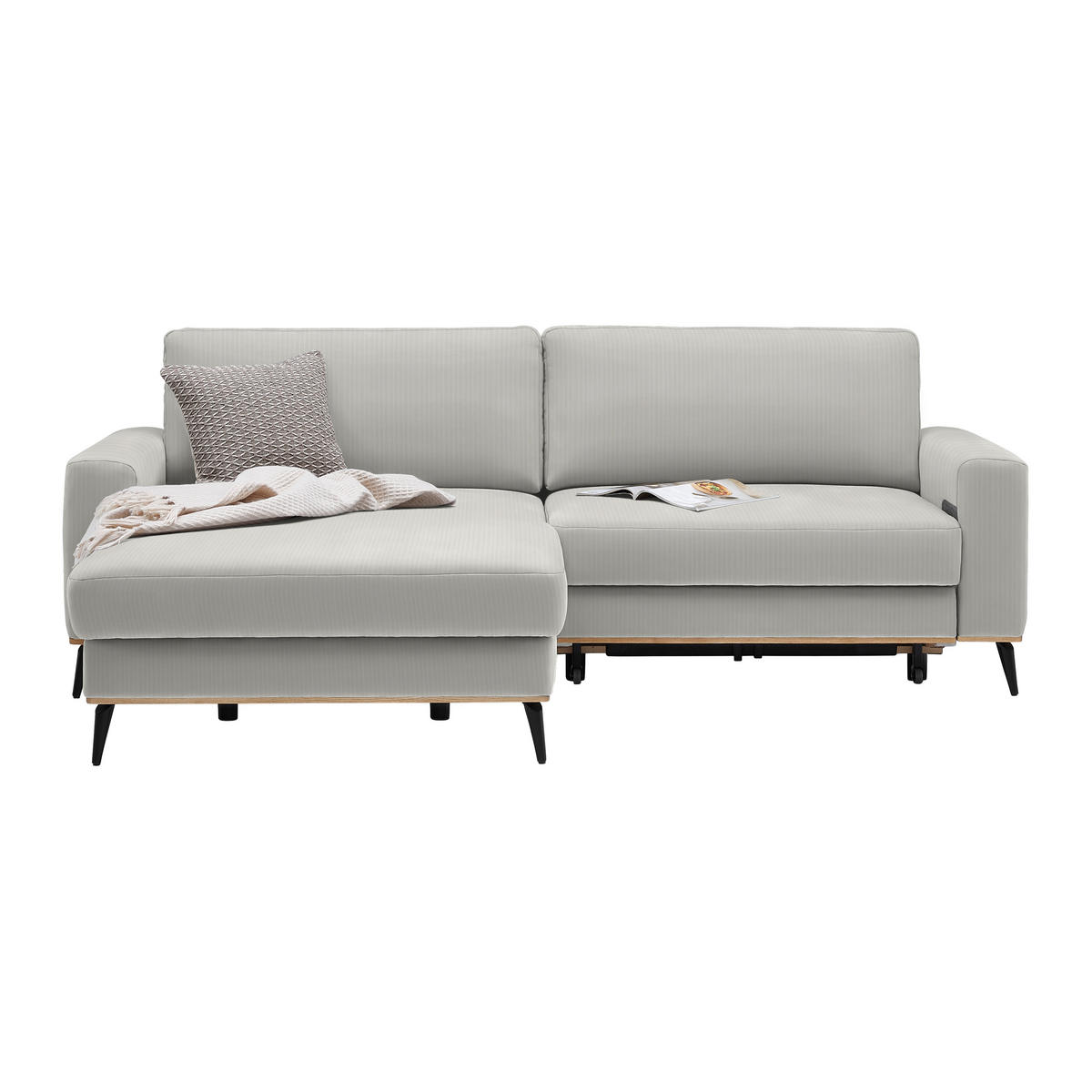 ECKSOFA Chenille, Cord Creme  - Creme/Schwarz, Konventionell, Holz/Textil (167/87/234cm) - MID.YOU