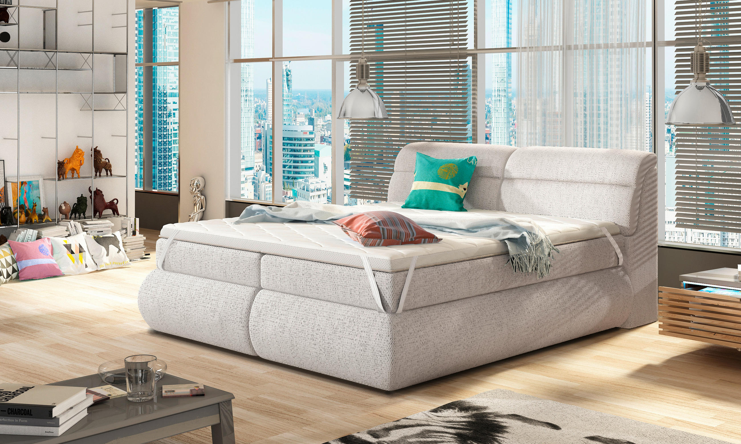 BOXSPRINGBETT 180/200 cm  in Grau, Weiss  - Weiss/Grau, Modern, Holzwerkstoff/Textil (180/200cm) - Esposa