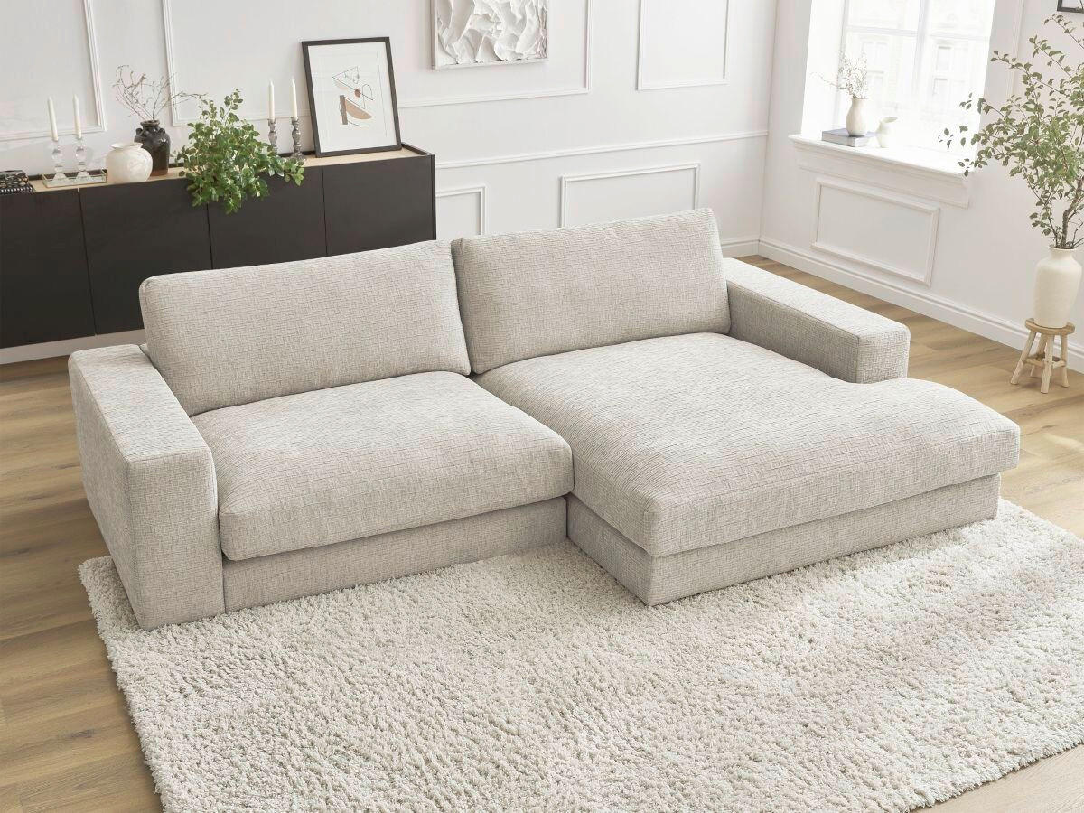 ECKSOFA Ottomane rechts  LEONARD  Beige Struktur  - Beige/Schwarz, MODERN, Kunststoff/Textil (274/159cm)