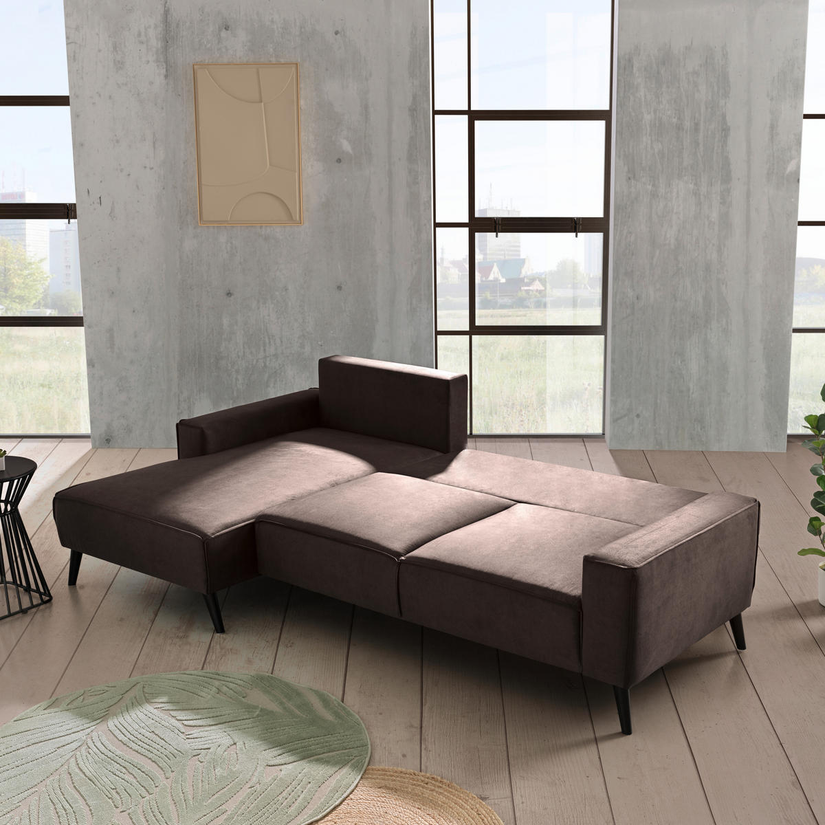 ECKSOFA in Velours Taupe  - Taupe/Schwarz, Konventionell, Holz/Textil (161/260cm) - Carryhome