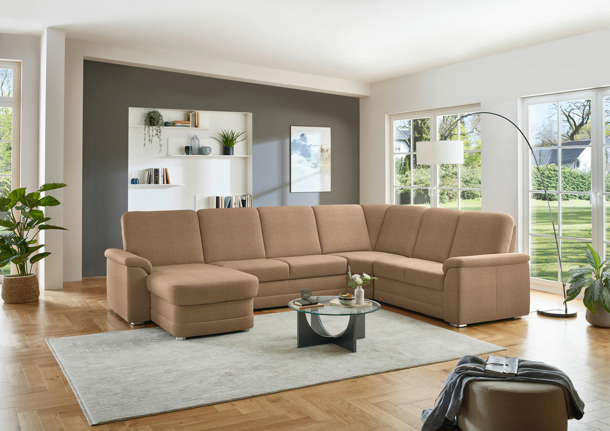 WOHNLANDSCHAFT  in Chenille Altrosa, Hellbraun  - Hellbraun/Alufarben, KONVENTIONELL, Holz/Textil (160/329/235cm) - Beldomo Comfort