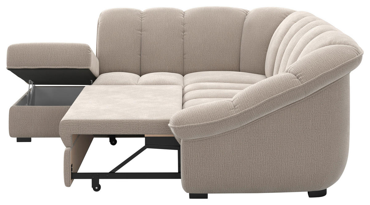 ECKSOFA Naturfarben Chenille Bettkasten, Schlaffunktion, Rücken echt  - Schwarz/Naturfarben, KONVENTIONELL, Kunststoff/Textil (222/260cm) - Welnova