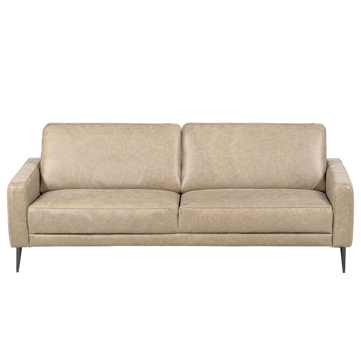 3-SITZER-SOFA SPRING in Lederlook Echtleder Creme  - Schwarzchrom/Creme, Design, Leder/Textil (187/85/92cm) - Livetastic
