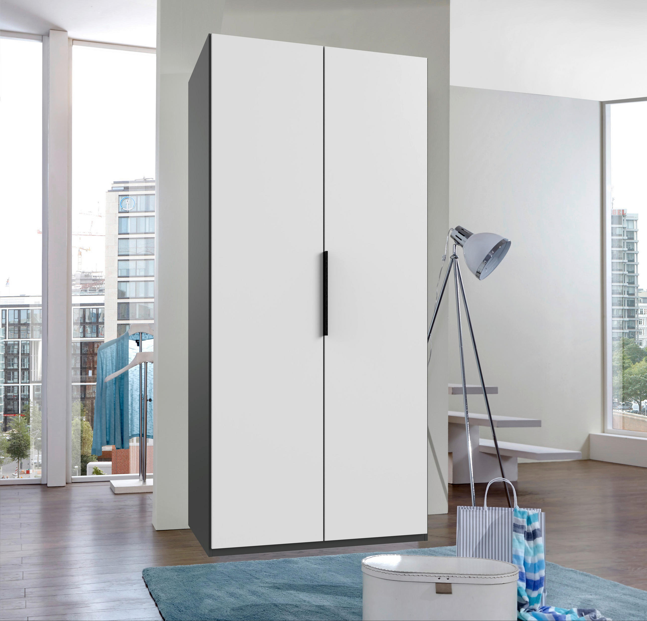 DREHTÜRENSCHRANK in Graphitfarben, Weiss  - Weiss/Schwarz, Konventionell, Holzwerkstoff/Metall (100/236/58cm) - Hom`in