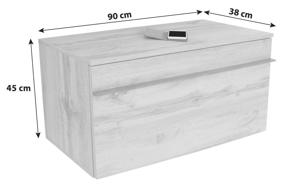 GARDEROBENBANK - Eichefarben/Schwarz, MODERN, Kunststoff (90/45/38cm) - MID.YOU