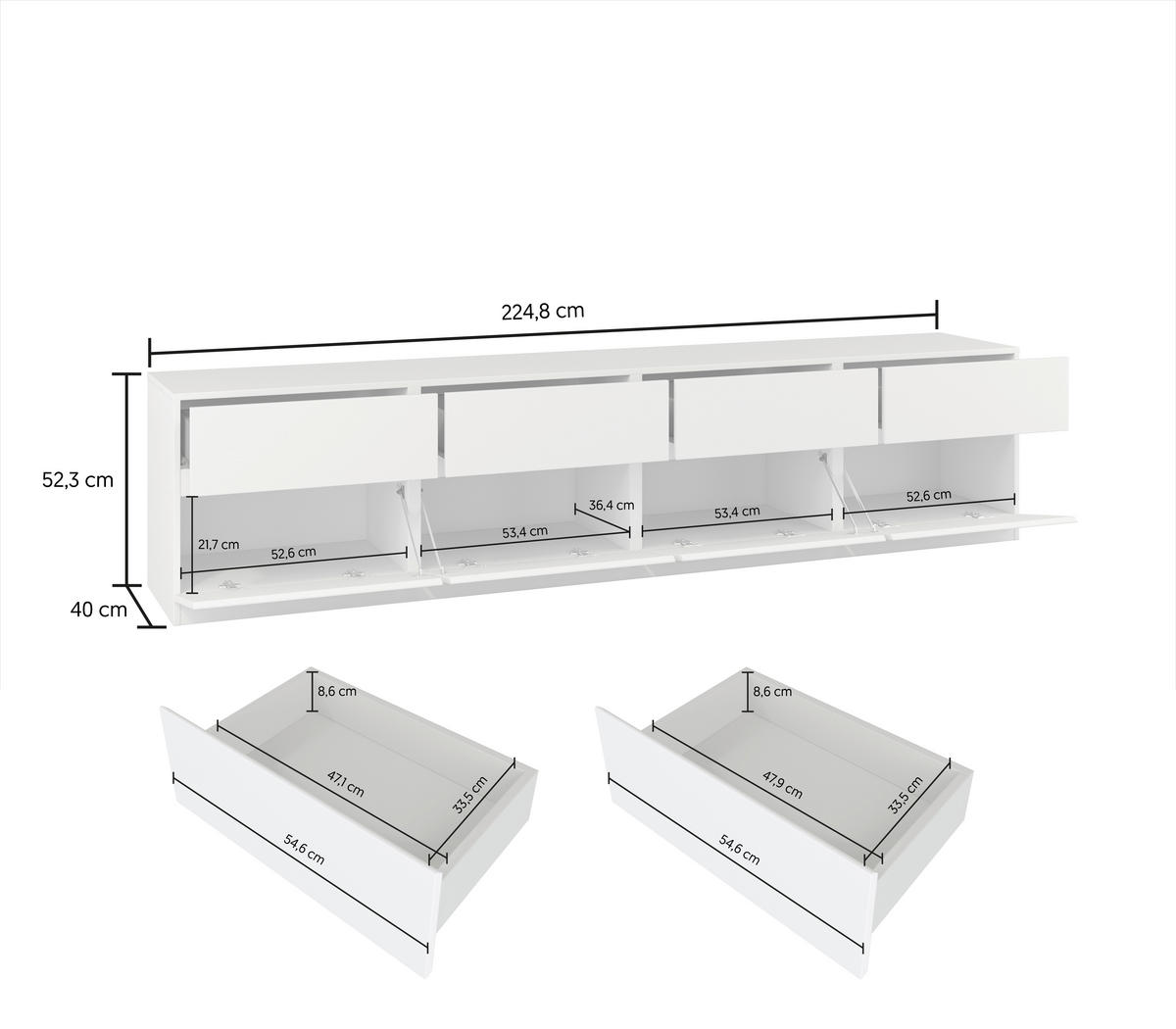 LOWBOARD Bern  in 225/52,5/40 cm  - Weiß, Design, Holzwerkstoff (225/52,5/40cm) - MID.YOU