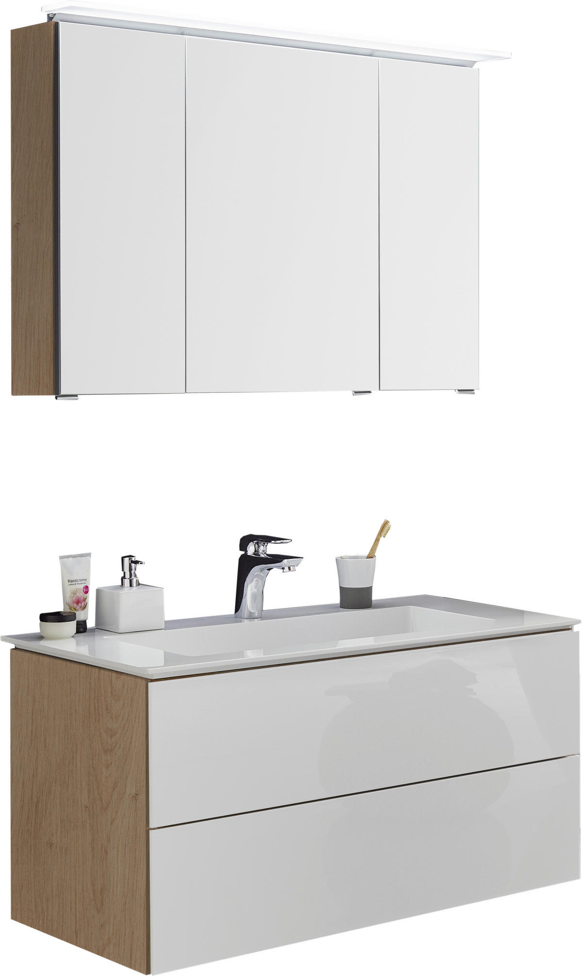 BADEZIMMER  in 91,2 cm  - Eichefarben/Weiß Hochglanz, Design, Glas/Holzwerkstoff (91,2cm) - Dieter Knoll