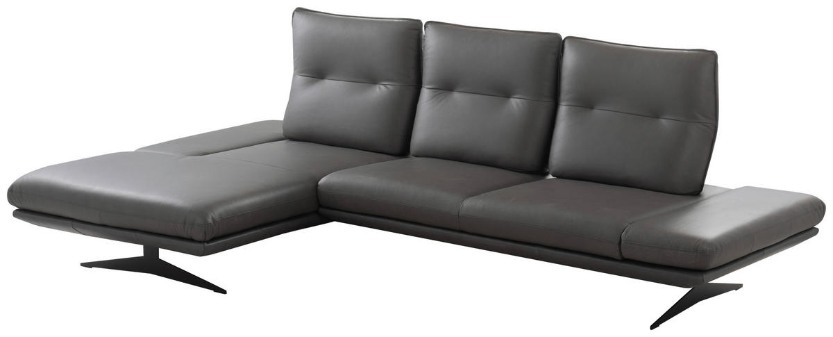Colțar, piele, gri închis - gri închis/negru, Design, metal/piele (180/291cm) - Celina Home