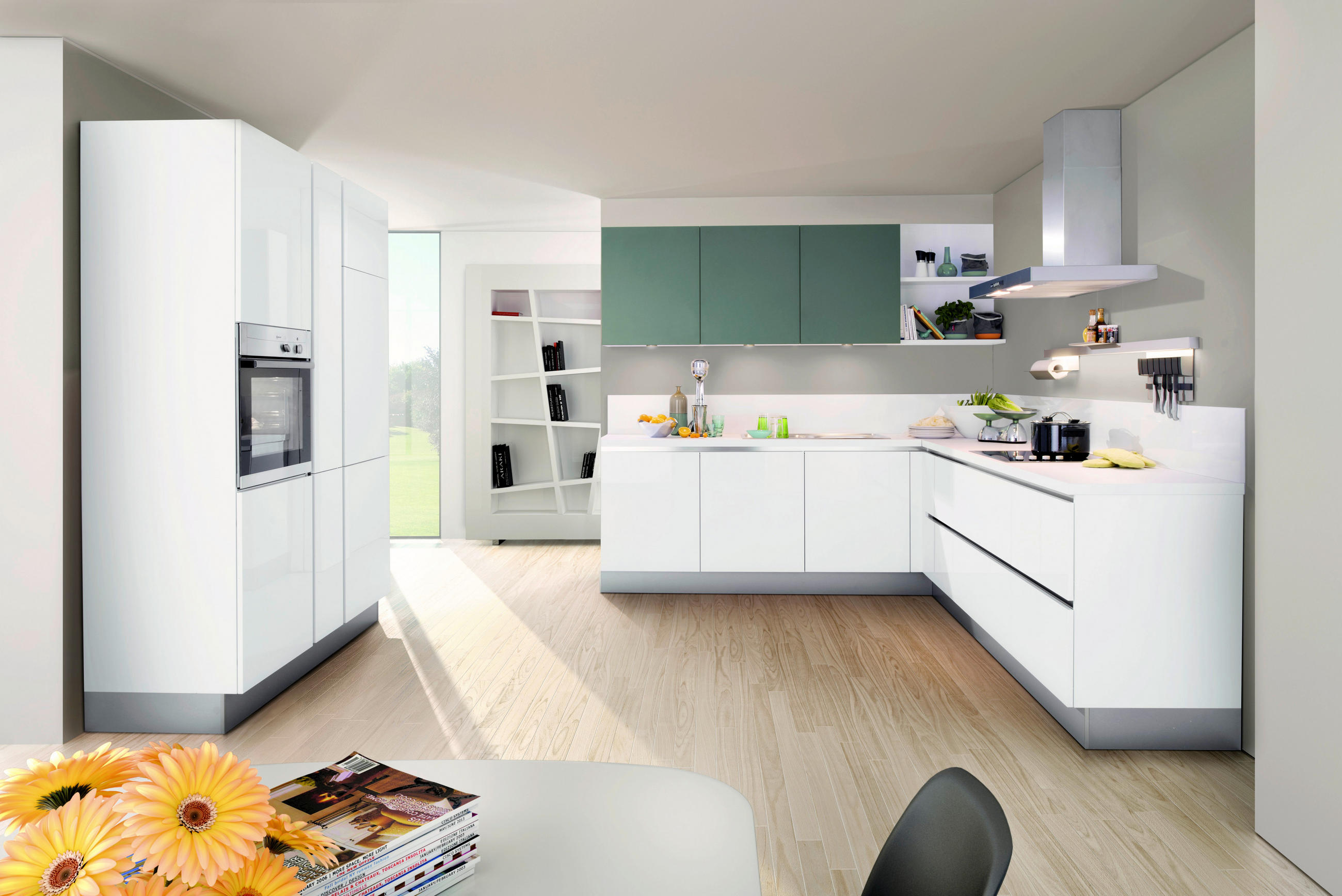 EINBAUKÜCHE  - Weiß, Design, Holzwerkstoff - Moderano