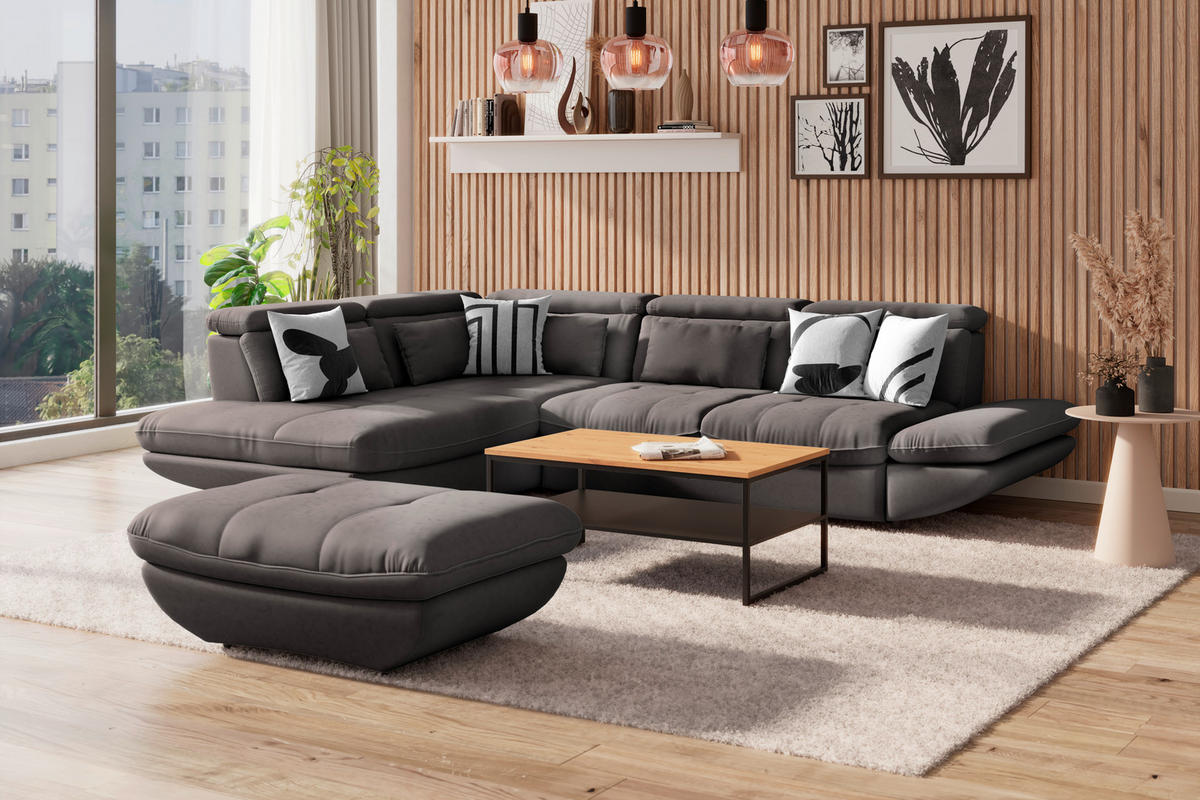 WOHNLANDSCHAFT Dunkelbraun Webstoff  - Dunkelbraun/Schwarz, MODERN, Kunststoff/Textil (233/311cm) - MID.YOU