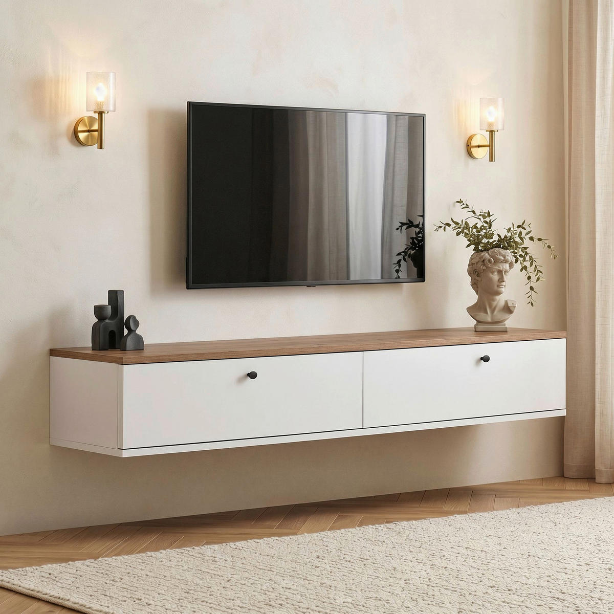TV-ELEMENT 160/25/25 cm  - Weiß/Kieferfarben, MODERN, Holzwerkstoff (160/25/25cm) - MID.YOU