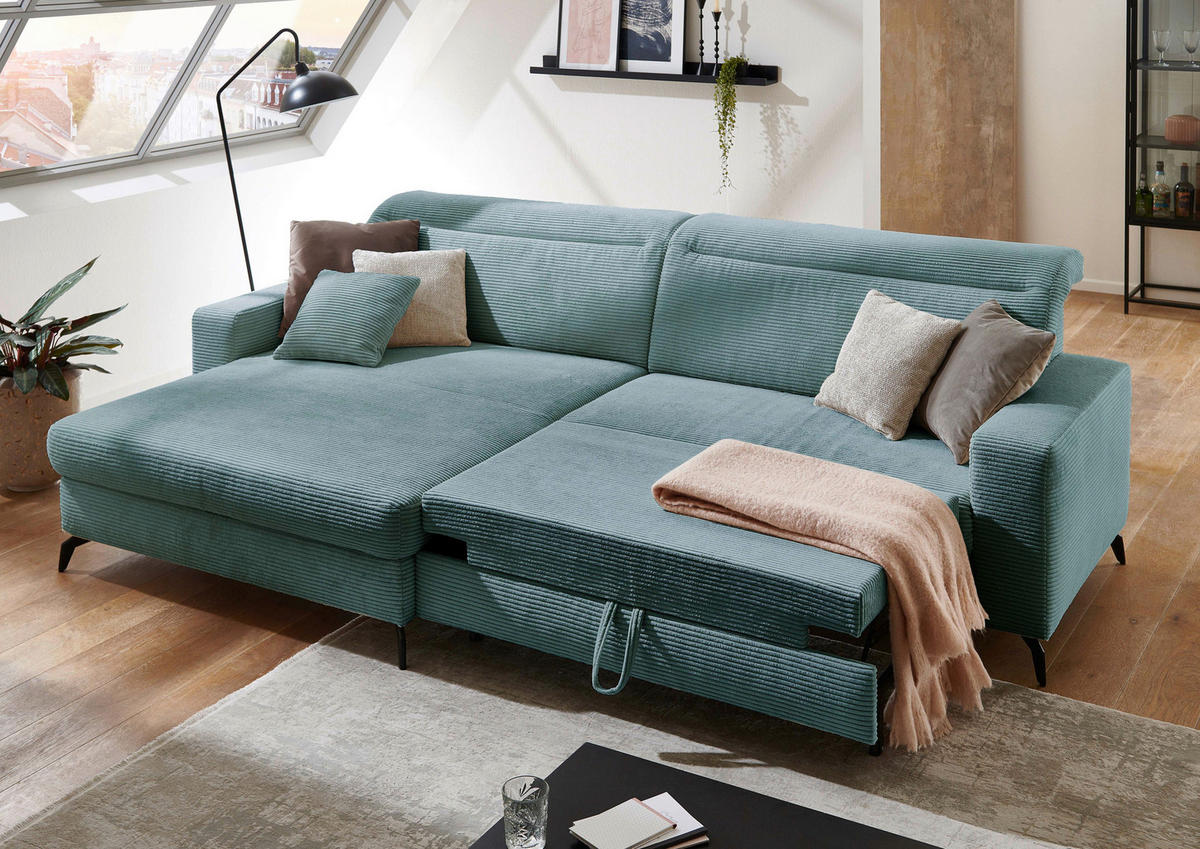 ECKSOFA in Cord Petrol  - Petrol/Schwarz, Konventionell, Textil/Metall (178/290cm) - Sit & More