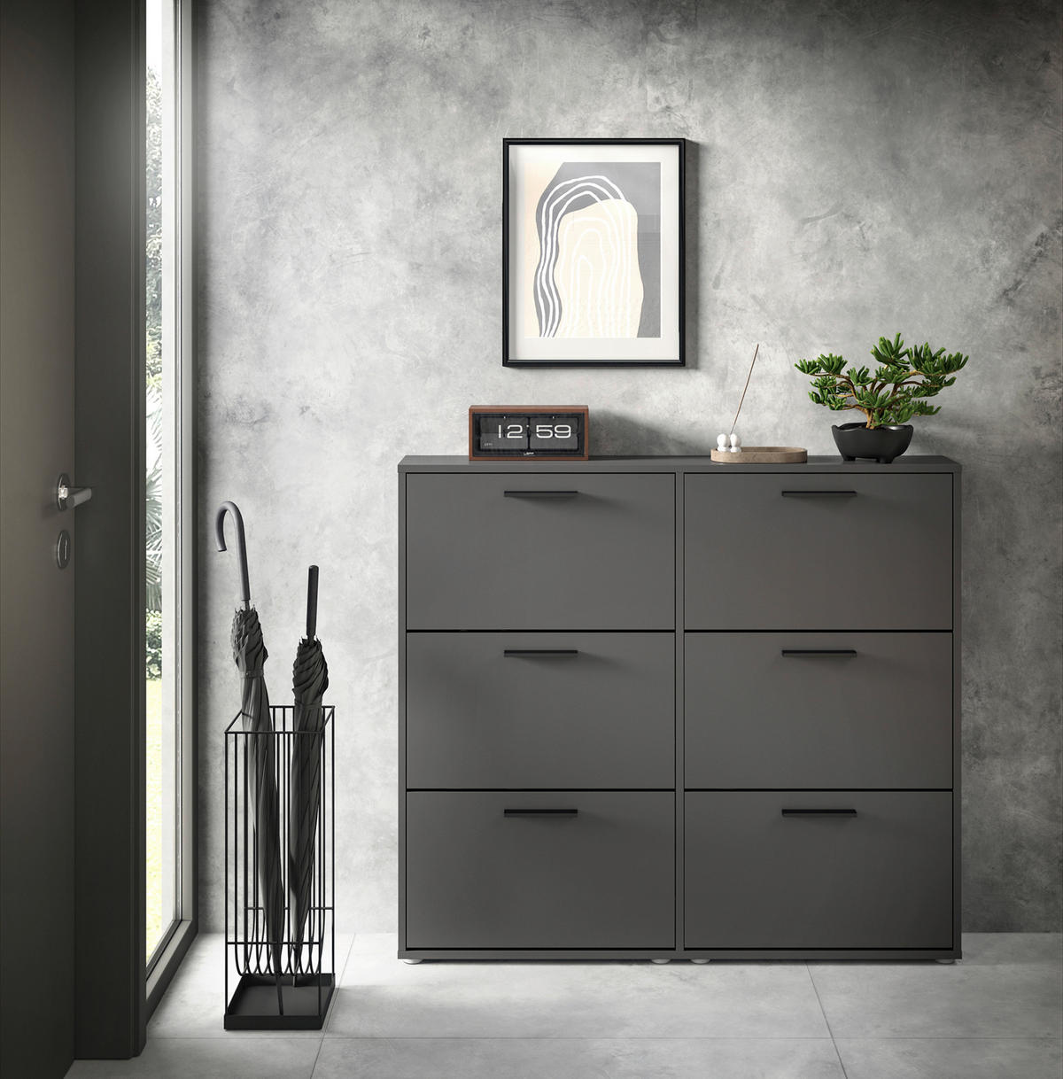 OMARA Z LOPUTAMI ZA ČEVLJE antracit - siva/črna, Design, umetna masa/leseni material (116/103/17cm) - Carryhome