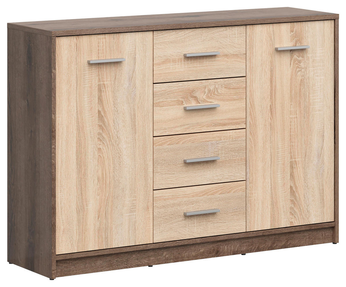 KOMMODE 118,5/84/34 cm  in Sonoma Eiche, Eichefarben  - Eichefarben/Silberfarben, Design, Holzwerkstoff/Kunststoff (118,5/84/34cm)