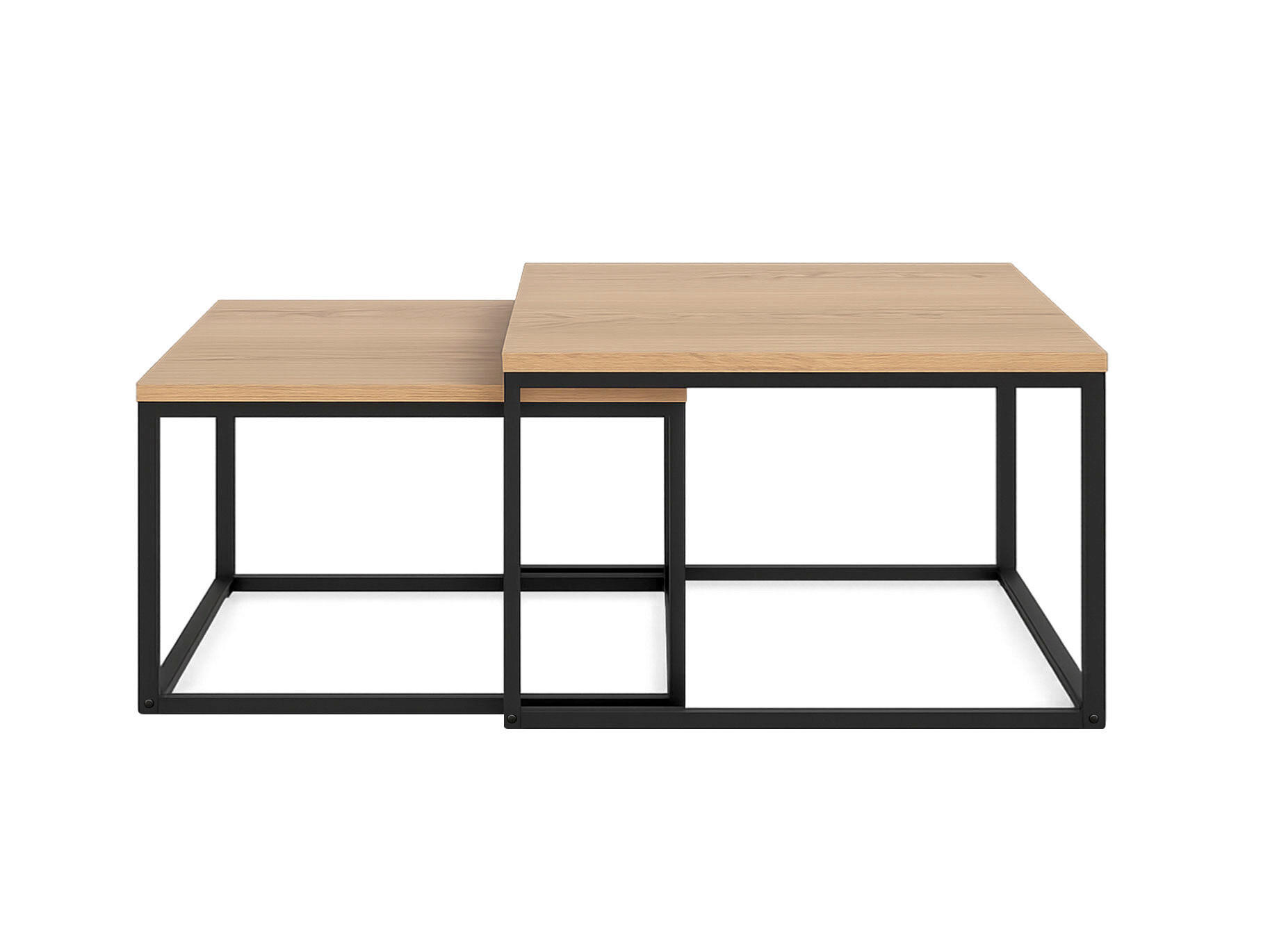 COUCHTISCHSET quadratisch Eichefarben  - Eichefarben/Schwarz, Basics, Holzwerkstoff/Metall (68-75/68-75/35-40cm) - Boxxx