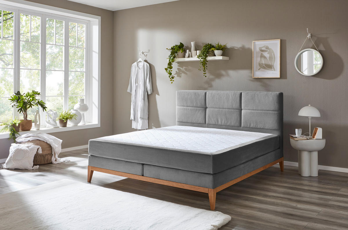 BOXSPRINGBETT 180/200 cm  in Grau  - Eichefarben/Grau, Konventionell, Holz/Textil (180/200cm) - Carryhome