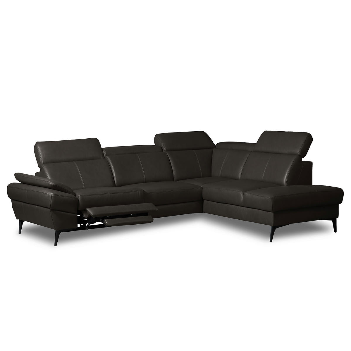ECKSOFA Lederlook Echtleder Dunkelbraun  - Dunkelbraun/Schwarz, Design, Leder/Textil (264/211cm) - Livetastic