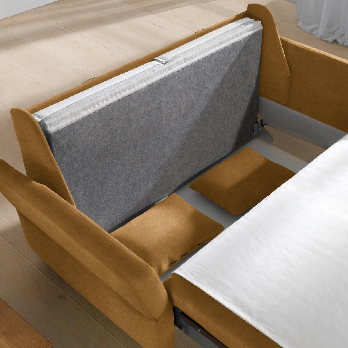SCHLAFSOFA in Velours, beflockt Honig  - Alufarben/Honig, KONVENTIONELL, Kunststoff/Textil (170/88/91cm) - Sedda
