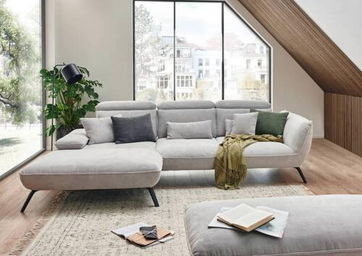 ECKSOFA in Cord Hellgrau  - Hellgrau/Schwarz, Design, Textil/Metall (301/202cm) - Moderano