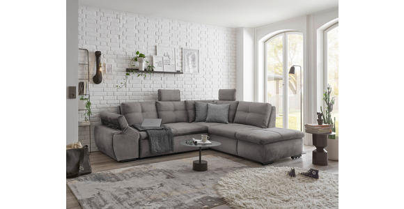 ECKSOFA  in Mikrovelours Hellgrau  - Hellgrau/Schwarz, KONVENTIONELL, Kunststoff/Textil (265/217cm) - Carryhome