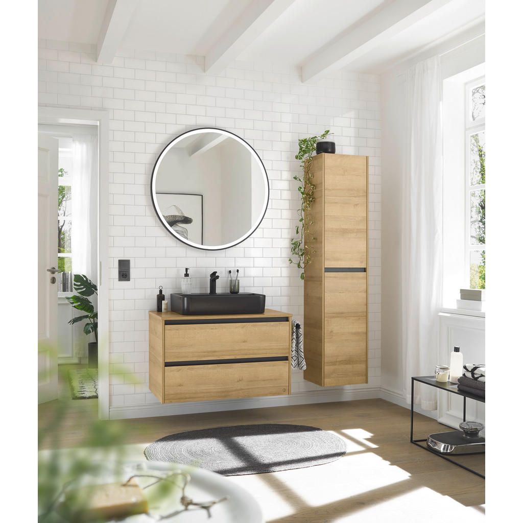 Thumbnail - Musterring Badezimmer Revento Line, Eiche, Holzwerkstoff, 3-teilig, 2,2 Schubladen, 91 cm, hängend, Badezimmer, Badmöbel...