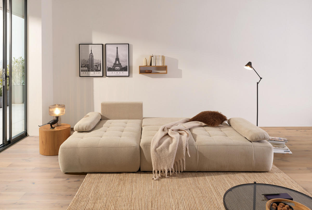 ECKSOFA Naturfarben Webstoff  - Schwarz/Naturfarben, KONVENTIONELL, Kunststoff/Textil (162/282cm) - Carryhome