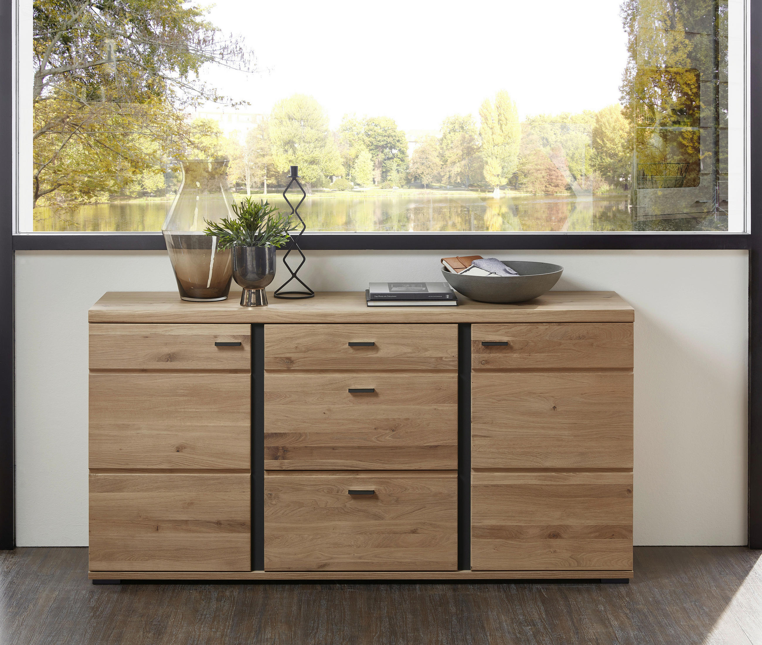 SIDEBOARD  in 170/86/43 cm  - Eichefarben/Schwarz, Natur, Holz/Holzwerkstoff (170/86/43cm) - Livetastic