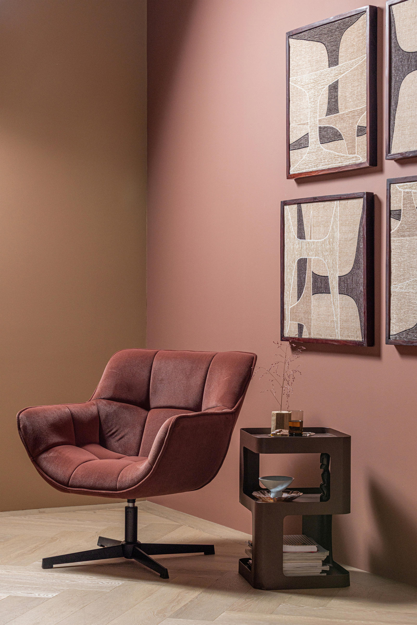 SESSEL in Samt Braun, Rot  - Rot/Braun, MODERN, Textil/Metall (71/94/83cm) - Livetastic