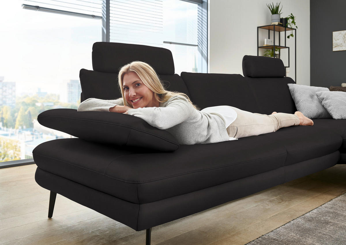 ECKSOFA in Echtleder Dunkelbraun  - Dunkelbraun/Schwarz, Design, Leder/Metall (310/180cm) - Dieter Knoll