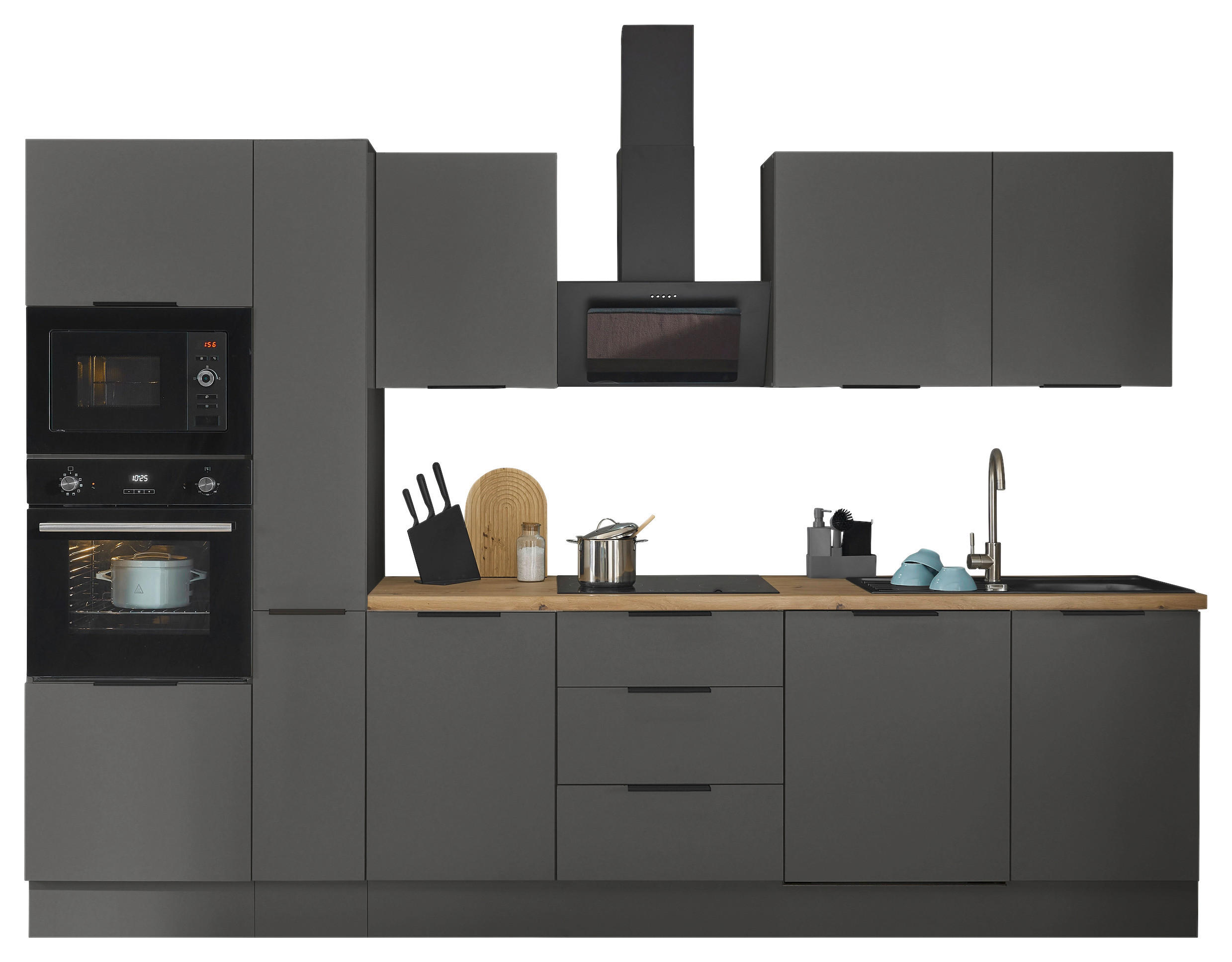 KÜCHENBLOCK MULTAN  in Graphitfarben  - Schwarz/Graphitfarben, Basics, Holzwerkstoff/Metall (310/211/60cm) - Carryhome