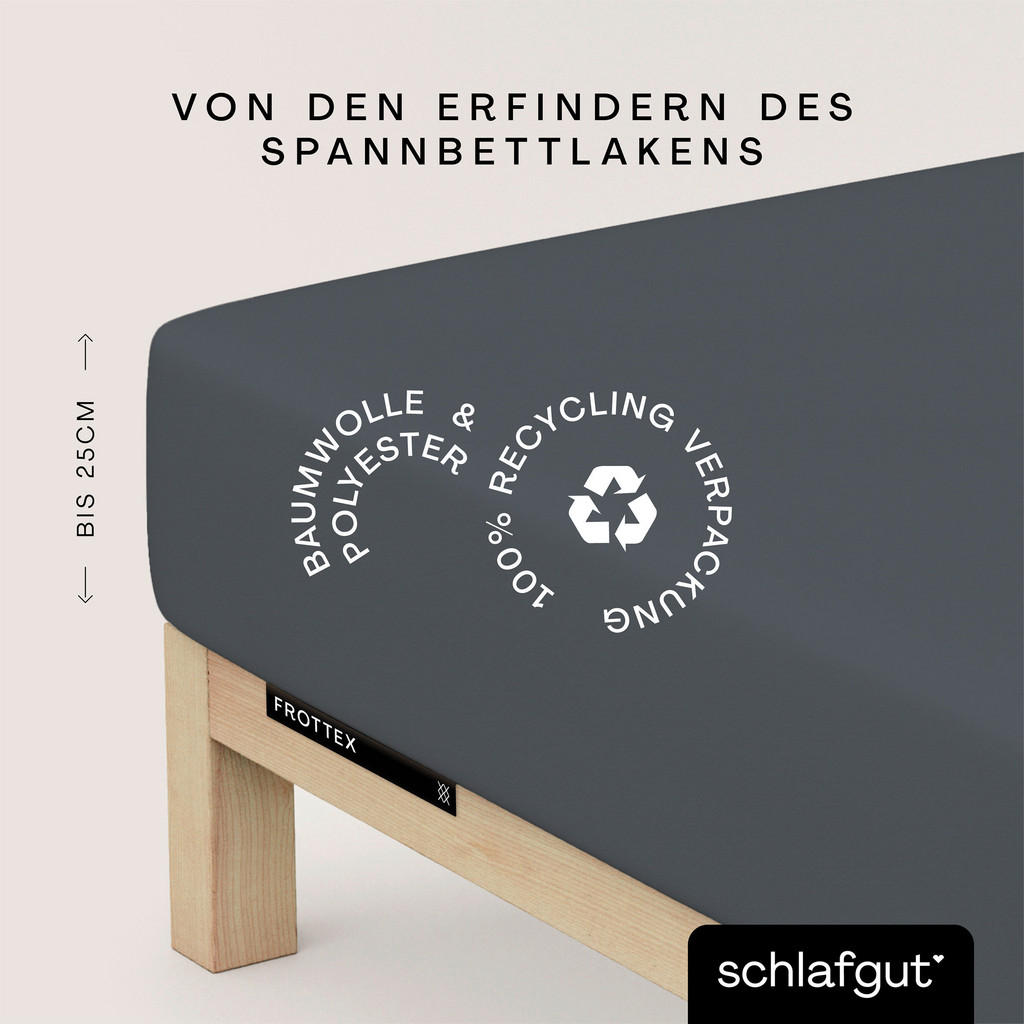 Thumbnail - Schlafgut Spannbetttuch Frottex, Dunkelgrau, Textil, 200x200 cm, Grüner Punkt, Textiles Vertrauen - Oeko-Tex®, Hohenstei...