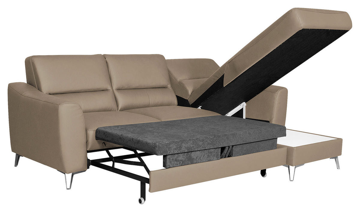 ECKSOFA in Lederlook Echtleder Sahara  - Chromfarben/Sahara, Design, Leder/Textil (241/168cm) - Livetastic