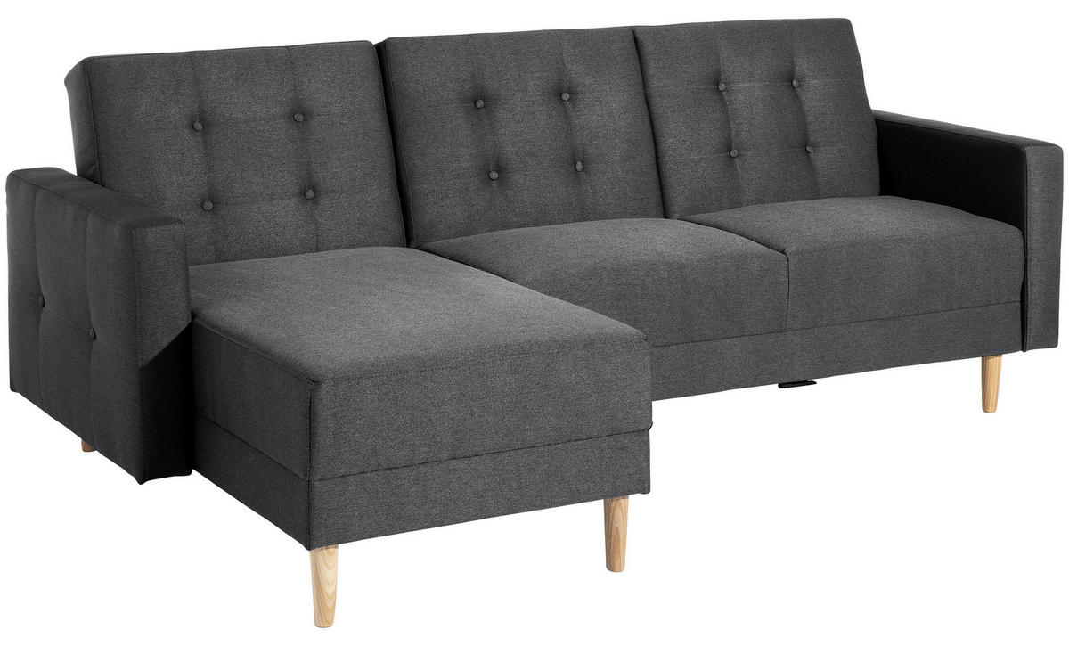 ECKSCHLAFSOFA inkl. Hocker  mit Schlafen auf Sitzhöhe Flachgewebe Graphitfarben  - Eschefarben/Graphitfarben, MODERN, Holz/Textil (223/152cm) - Max Winzer