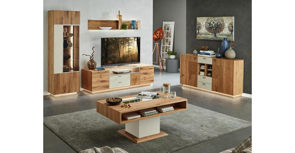 WOHNWAND Asteiche furniert Eichefarben, Champagner - Champagner/Eichefarben, KONVENTIONELL, Glas/Holz (271/200/55cm) - Voleo