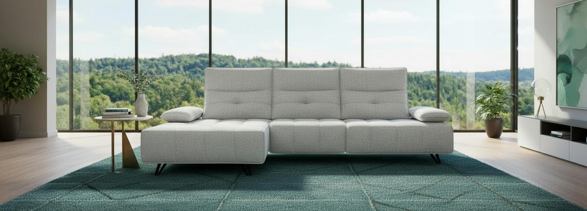 ECKSOFA Hellgrau Chenille  - Hellgrau/Schwarz, Design, Kunststoff/Textil (162/314cm) - Livetastic