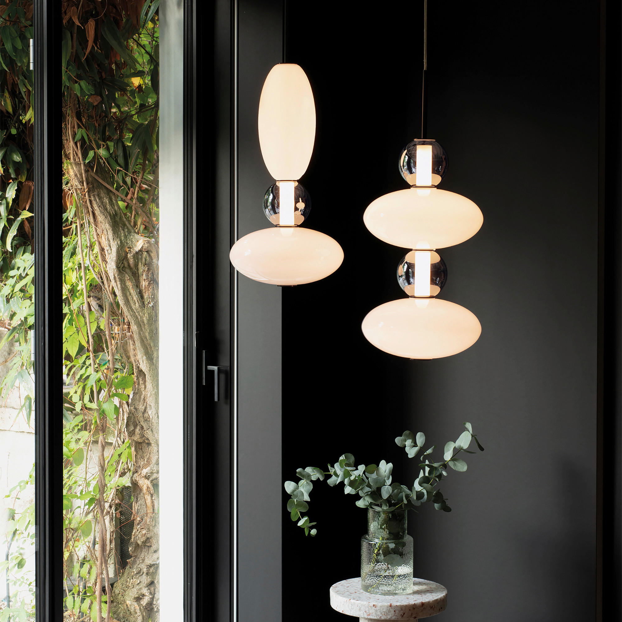 HÄNGELEUCHTE 28/273 cm  - Schwarz/Weiß, Design, Glas/Metall (28/273cm)