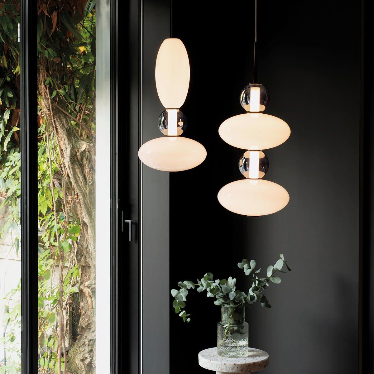 HÄNGELEUCHTE 28/273 cm  - Schwarz/Weiß, Design, Glas/Metall (28/273cm)