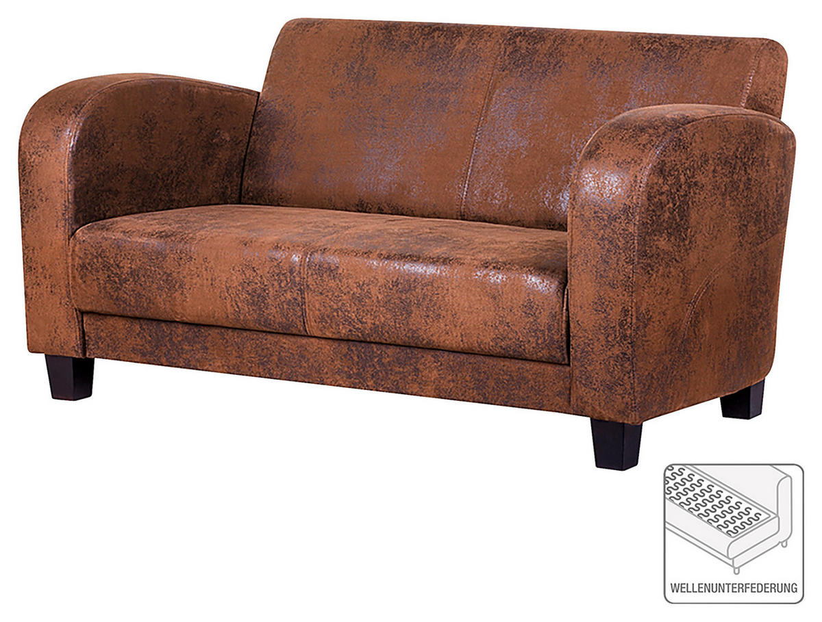 2-SITZER-SOFA in Lederlook Braun  - Dunkelbraun/Braun, Design, Textil (152/80/89cm) - Livetastic