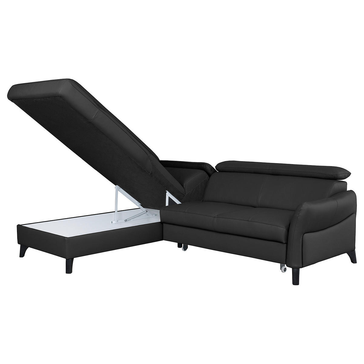 ECKSOFA Schwarz Echtleder Lederlook  - Schwarz, Design, Leder/Holz (199/244cm) - Livetastic